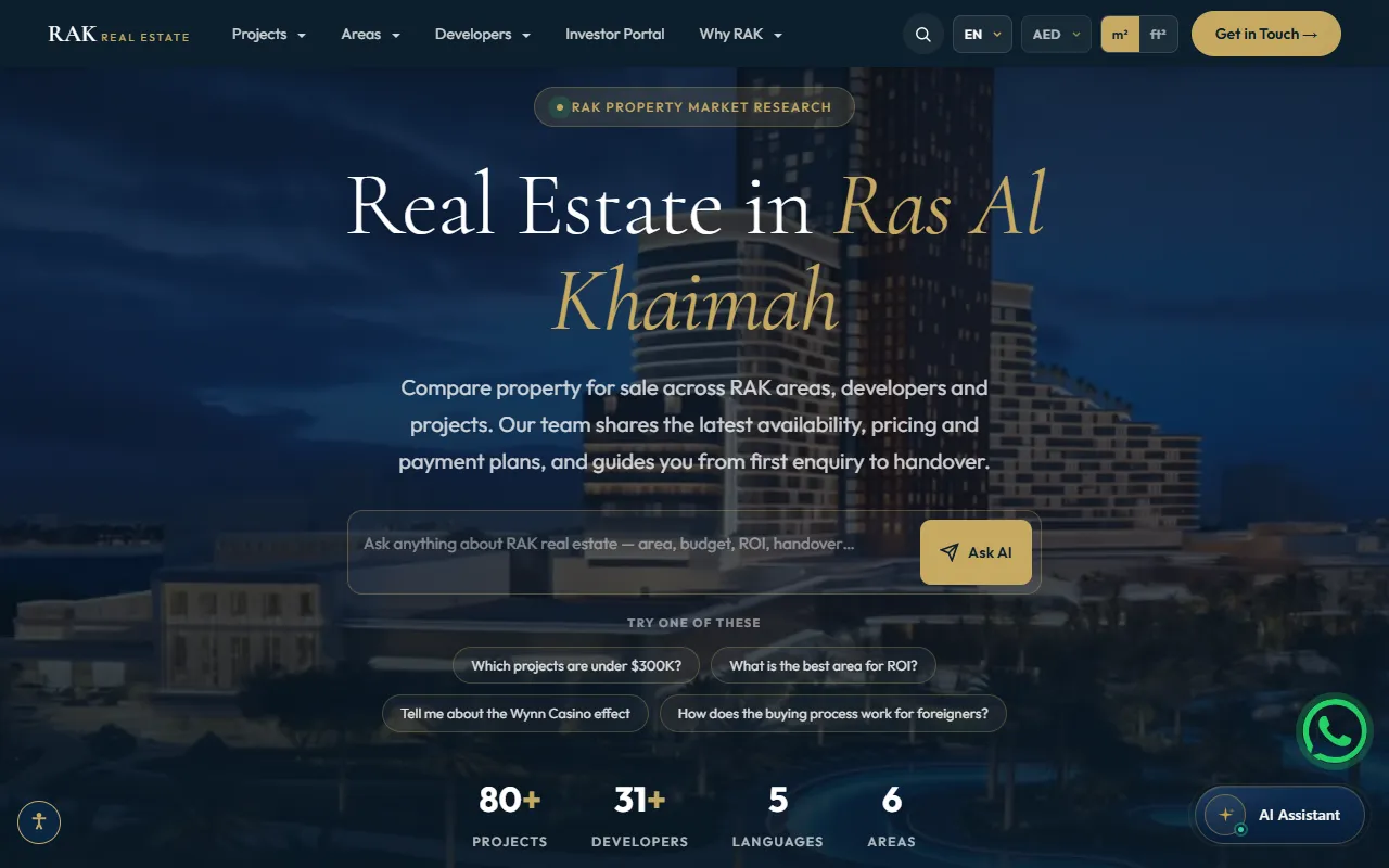 RAK Real Estate: דף הבית במחשב